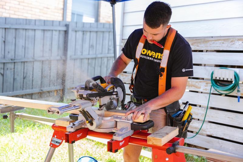 Cutting timber on site during a renovation